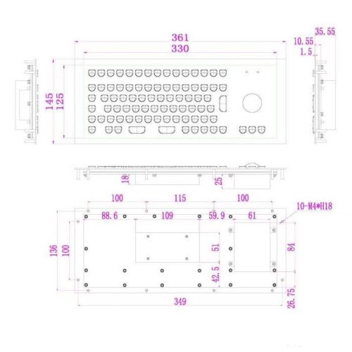 METAL Keyboard,MINI vandálbiztos billentyűzet + trackball