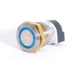 Nyomógomb antivandál kerek D=25mm, kívül világítós kék