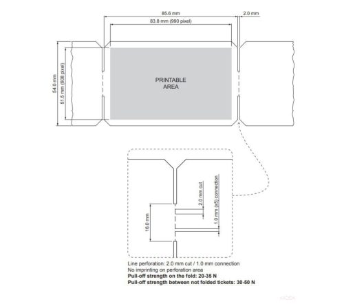 KANZAN BPA FREE Ticket papírkártya ISO. 54x86 , ZEAG ORION. leporello (3ticket/fold) 171GSM