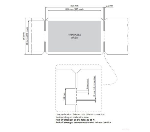 KANZAN BPA FREE Ticket papírkártya ISO. 54x86 , ZEAG ORION. leporello (3ticket/fold) 171GSM