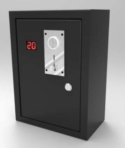 Érmés beléptető és időzítő automata érmeelfogadó nélkül  LCD visszajelzővel. Falra szerelhető.